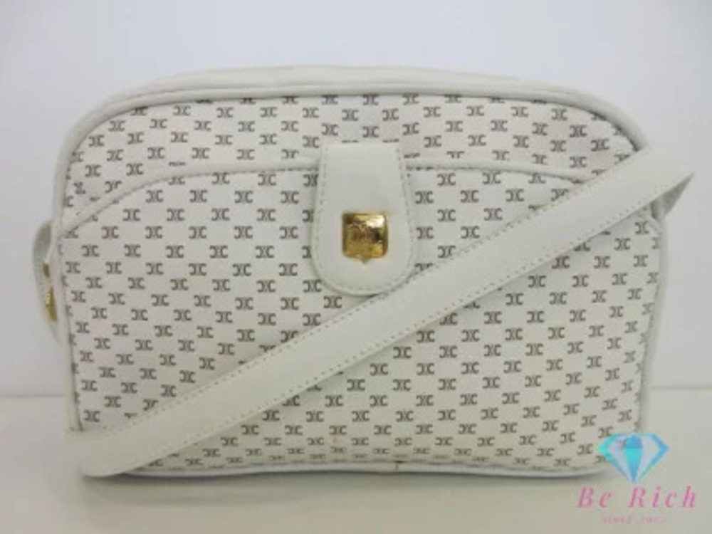 Celine Macadam White Leather Crossbody Shoulder Bag